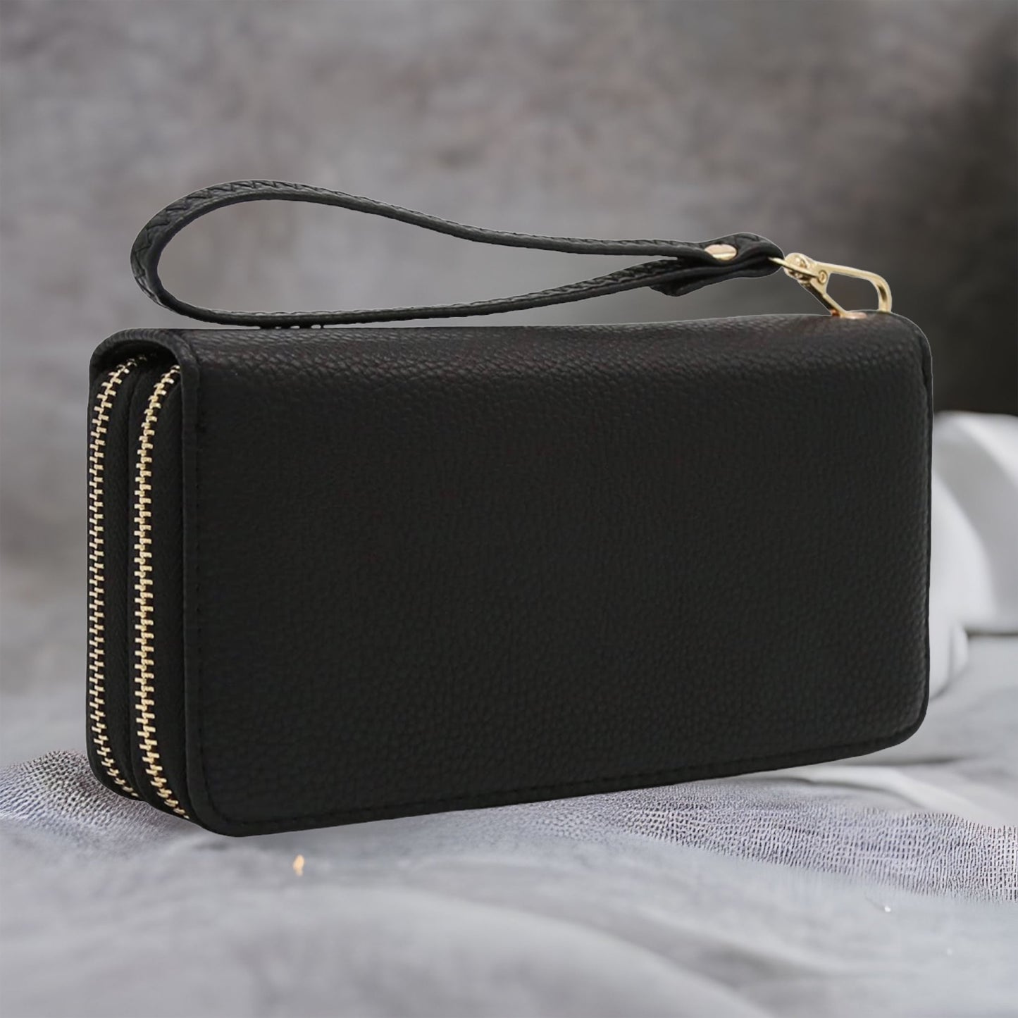 Thick Faux Leather Dual Side Black Wallet