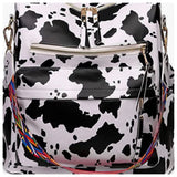 Crazy Fun Kimberly Convertible Black Cow Print Backpack Tote Bag with Aztec Strap!