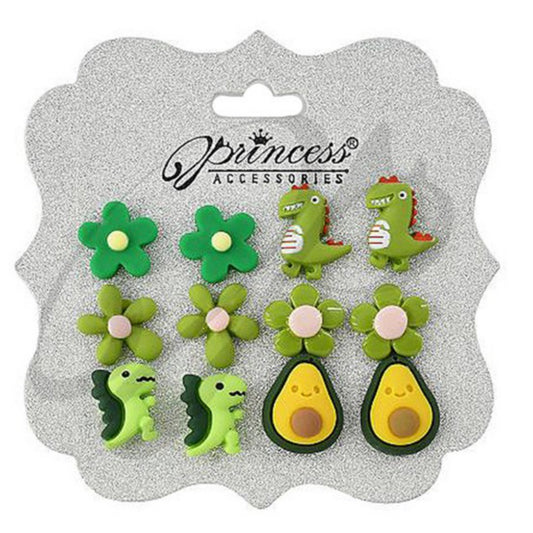 Crazy Fun, Flowers, Dinosaur and Avocado Earrings! Card of 6