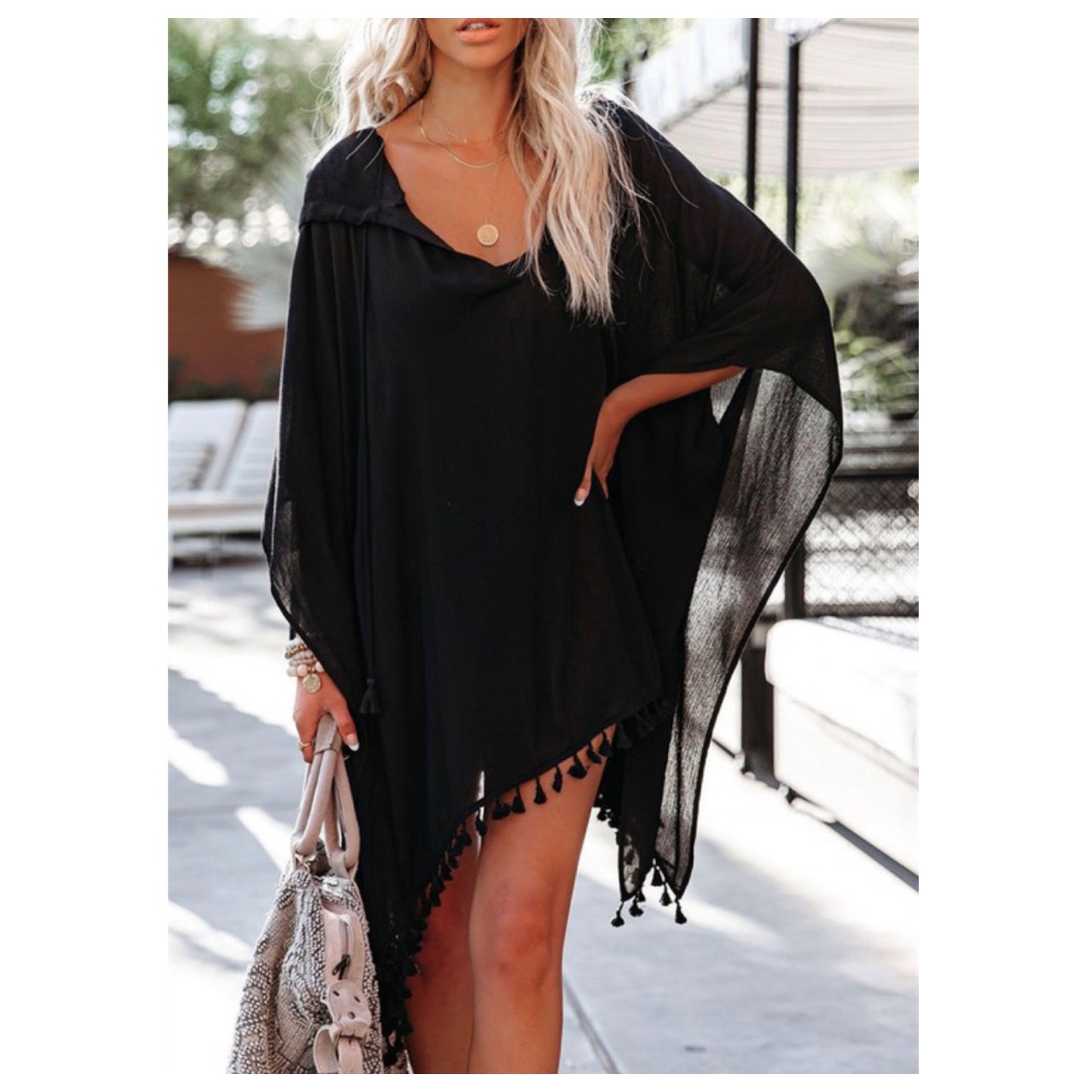 Ashlyn’s Tassel Oversized Black Hooded Swimsuit Cover Up