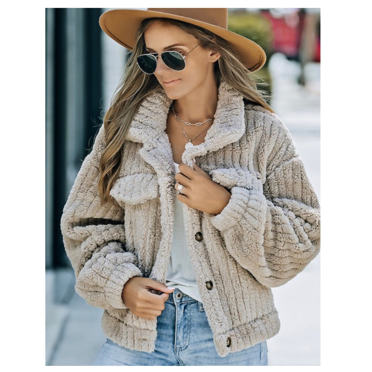 Ashlyn’s Cuddly Soft Plush Khaki Button Up Jacket-Women’s Outerwear