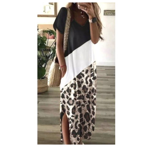 Ashlyn’s Sassy to Classy Black White Leopard Color Block Maxi Dress