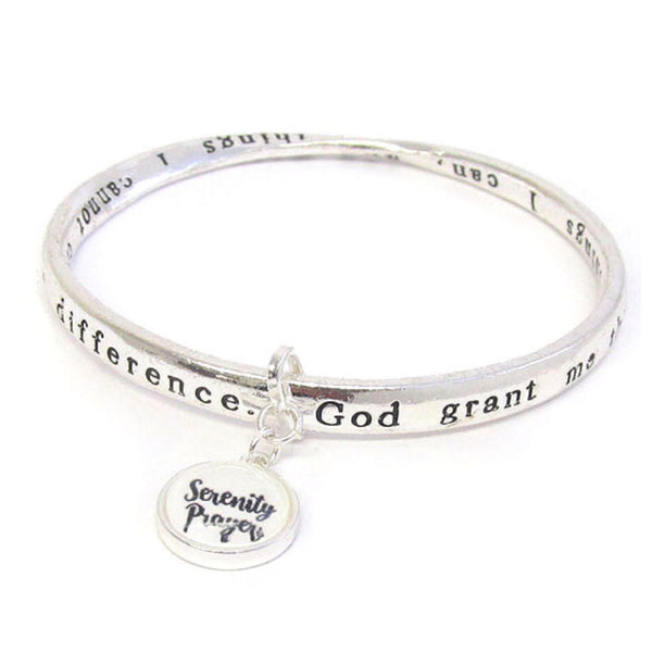 Inspirational Serenity Prayer Engraved Silver Bangle Bracelet