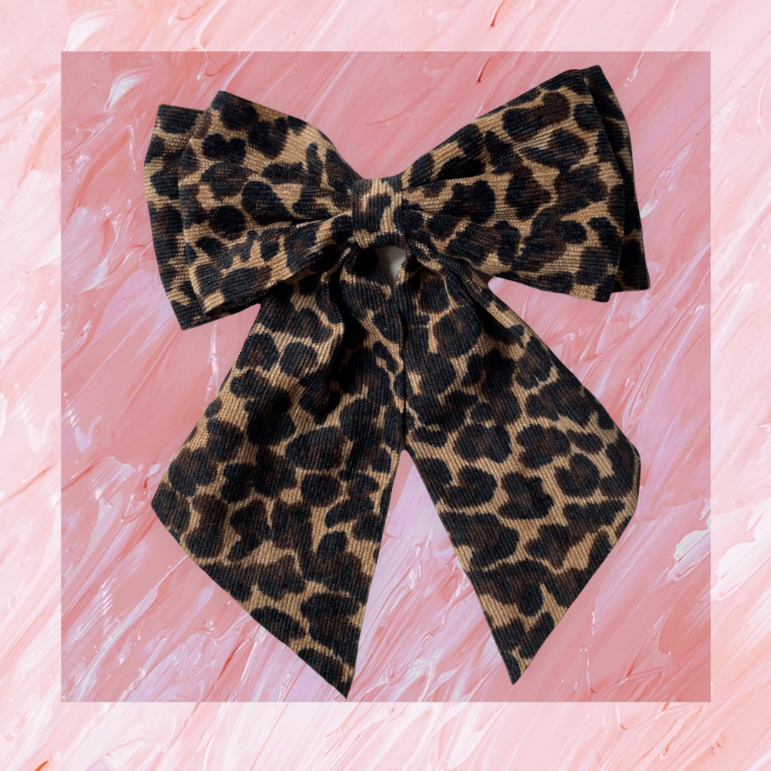 Large Leopard Velvety Hair Bow Clips