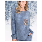 Holiday Special-Ashlyn’s Tiedye Leopard Accent Long Sleeve Henley-Tunic Top