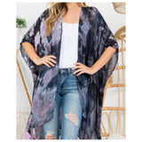 Classy and Sassy Boho Black Purple TieDye Kimono-Cardigan