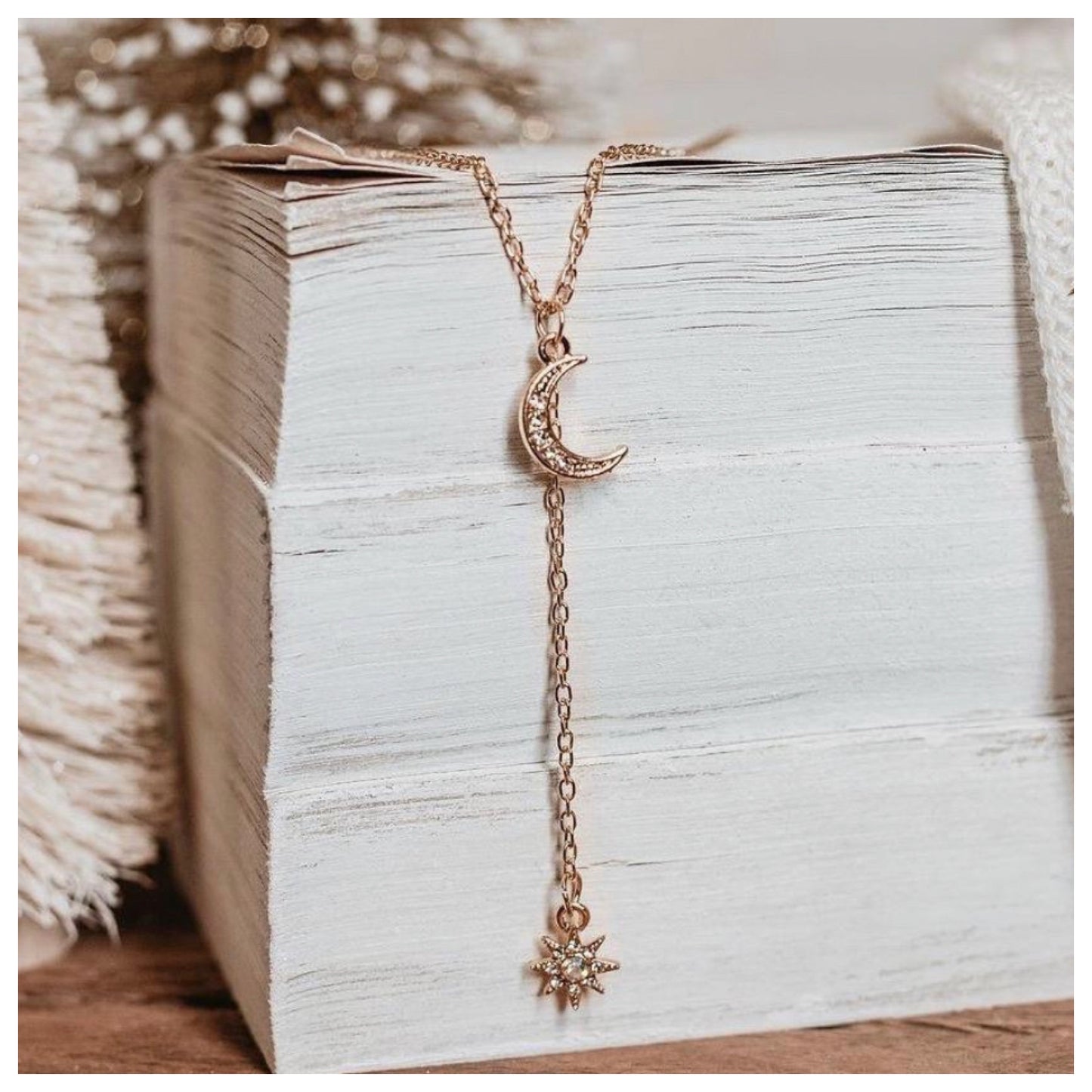 Dainty Rhinestone Zoey Moon and Star Pendant Necklace