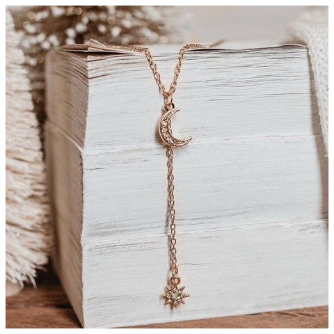 Dainty Rhinestone Zoey Moon and Star Pendant Necklace
