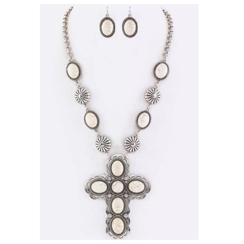Iconic Ivory Stone Cross and Concho Necklace Set