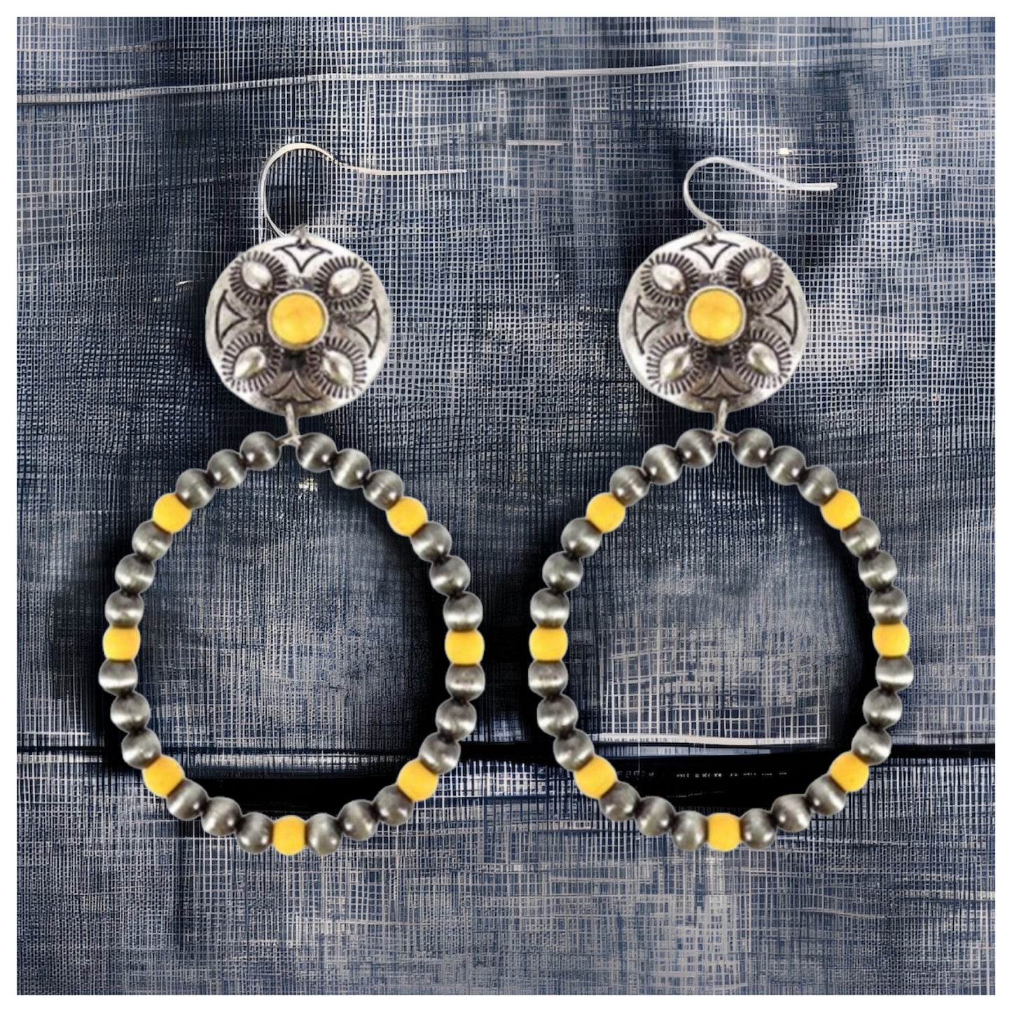 Stunning Concho Navajo Pearl Beaded Earrings