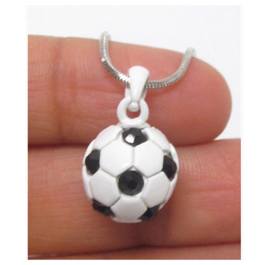 Super Cute WhiteGold Soccer Ball Pendant Necklace - Cheryl's Galore and More