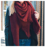 "Style and Flare" Frayed Edge Burgundy Oblong Blanket Style Scarf - Cheryl's Galore and More - 2