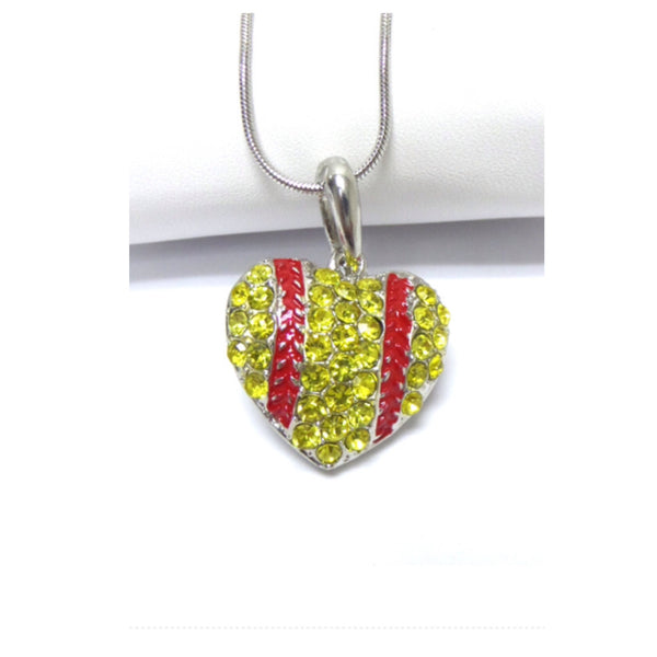 Crystal Accented Puffy Heart Softball Pendant Necklace - Cheryl's Galore and More