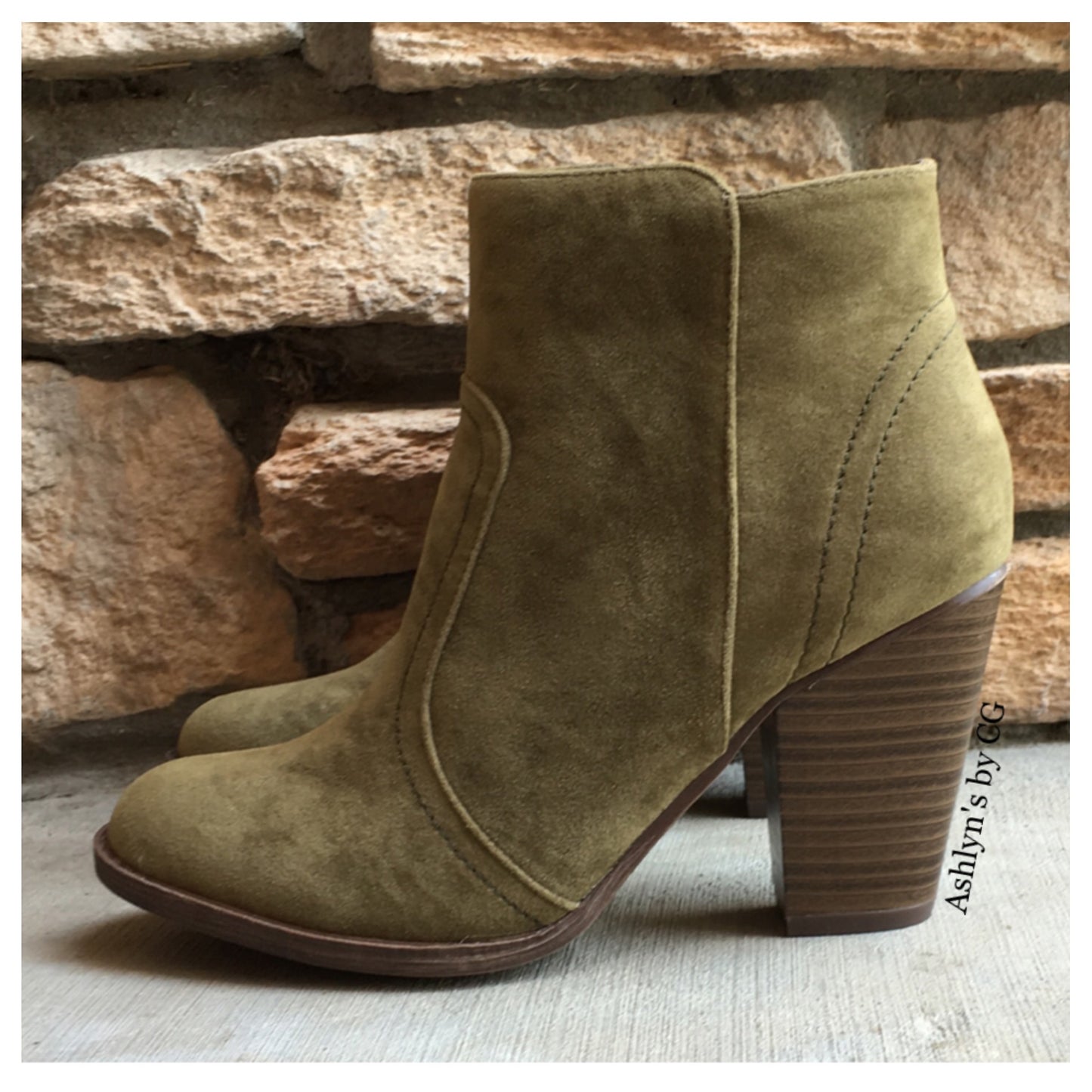 Almost Gone Closeout! "Style and Flare" Always Faithful Olive Heel Bootie Boots