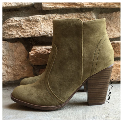 Almost Gone Closeout! "Style and Flare" Always Faithful Olive Heel Bootie Boots