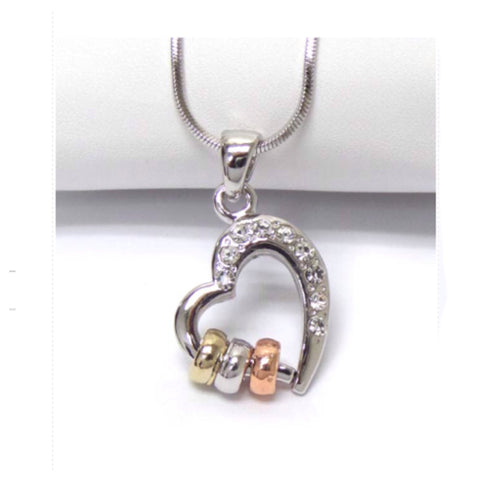 Beautiful Eye Catching Crystal Accented Open Heart Triple Ring Pendant Necklace - Cheryl's Galore and More