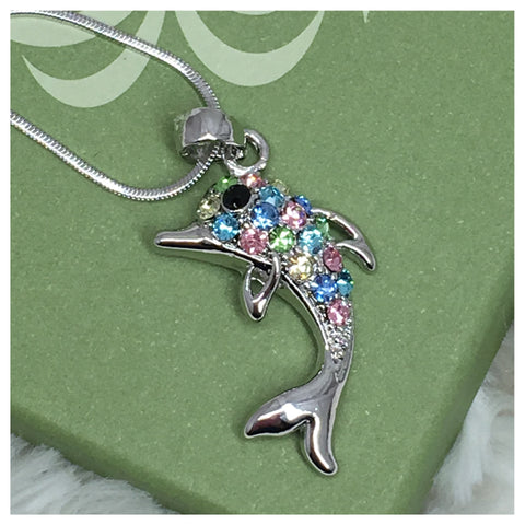"Always in My Heart" Pastel Crystal Dolphin Pendant Necklace - Cheryl's Galore and More - 1