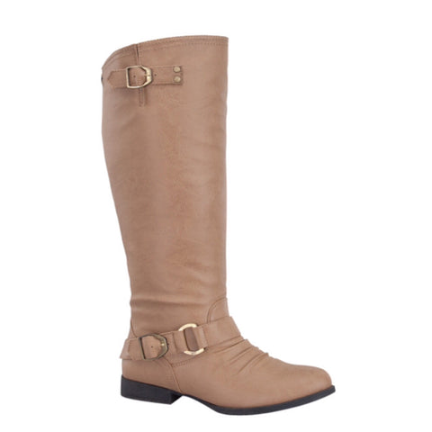 Style and Flare~Knee High Buckle Accent Tall Taupe Boots - Cheryl's Galore and More