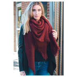 "Style and Flare" Frayed Edge Burgundy Oblong Blanket Style Scarf - Cheryl's Galore and More - 1