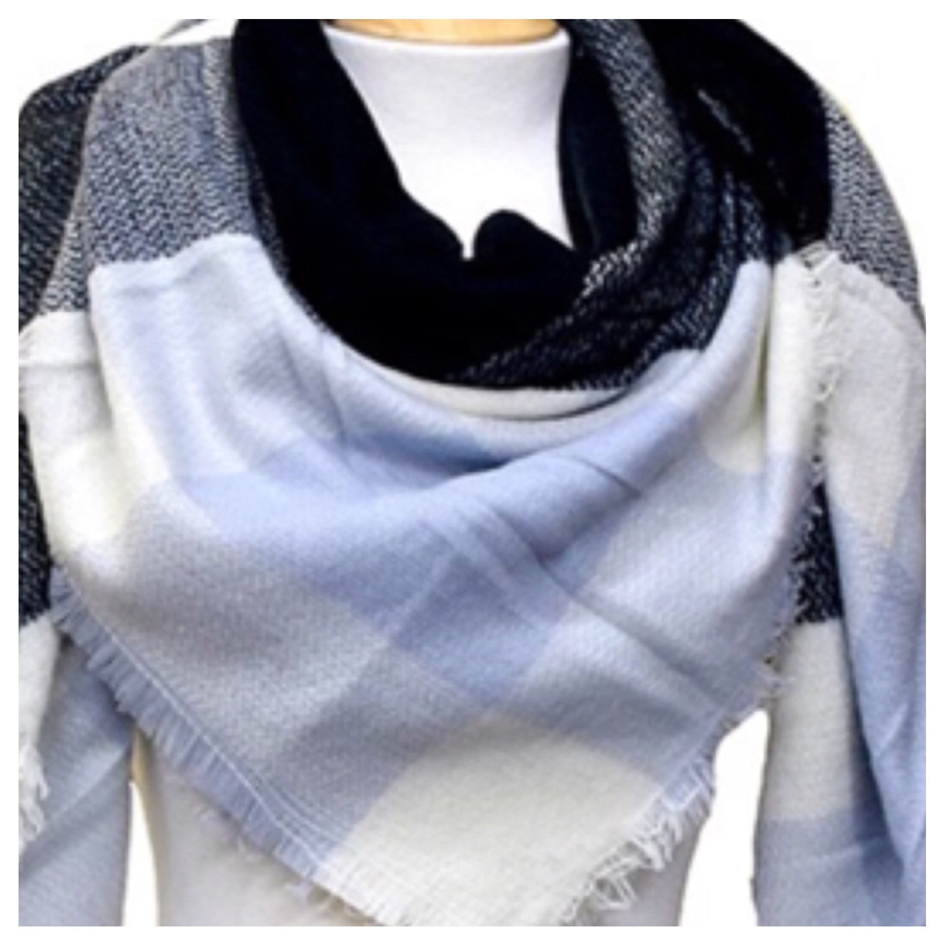 "Always My Style" Cozy Blue Tone Plaid Blanket Scarf - Cheryl's Galore and More - 2