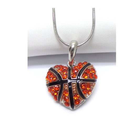 Crystal Accented Puffy Heart Basketball Pendant Necklace - Cheryl's Galore and More