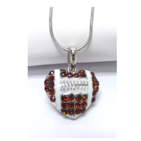 Crystal Accented Puffy Heart Football Pendant Necklace - Cheryl's Galore and More