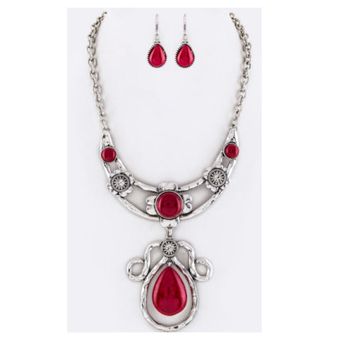 Stunning Red Stone and Crystal Necklace Set